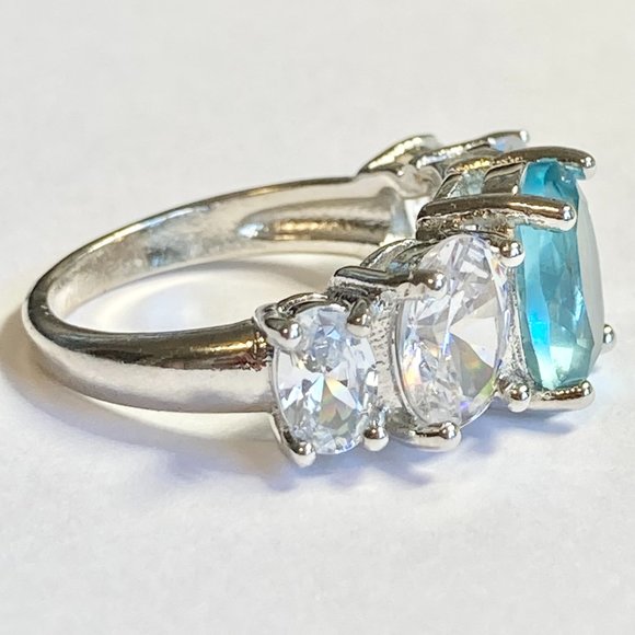Silver Topaz Blue Cubic Zirconia Anniversary Ring Size 7 Plated Simulated - Picture 4 of 9